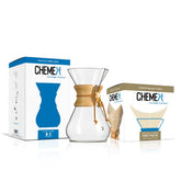 Chemex front view showing classic 8-cup carafe and elegant design benefit: easy pouring
