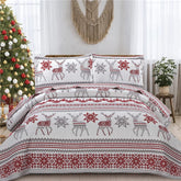 CHESITY king quilt front view showing reindeer pattern and full bed coverage benefit
