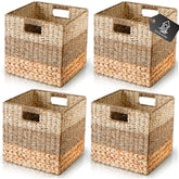 CHI AN HOME front view of four wicker cube bins, tidy storage solution