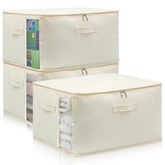 CHICVIE front view of three beige storage bags showing neat folded appearance and organization benefit