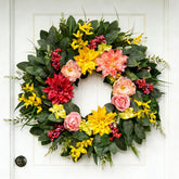Chiyinbao front view wreath brightens entryway with welcoming color