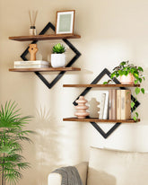 CHOEZON front view of rustic brown two-tier shelves showing compact storage