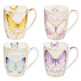 Christian Art Gifts front packaging showing the four-butterfly mug set, ideal for gifting