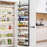 Churboro front view of over-door organizer showing full nine tiers and compact footprint
