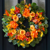 CHvista front view of 24-inch harvest wreath showing warm seasonal arrangement