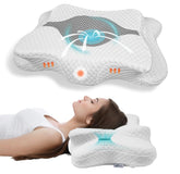 CHxxy front view of ergonomic pillow showing full cervical contour and support benefits