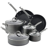Circulon Elementum front view showing oyster gray cookware set benefit durable design