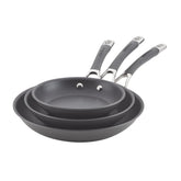 Circulon Radiance front view showing three pans and attractive finish, easy cleanup