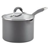 Circulon front view of 3-quart Radiance saucepan showing sleek gray finish and lid for versatile cooking