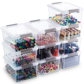 Citylife front view of 10-pack clear bins showing neat storage benefit