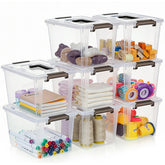 Citylife front view of eight clear bins showing neat organization benefit