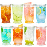 Claplante front view of 8-pack glasses showing vintage embossed design and elegance