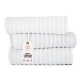 Classic Turkish Towels CTT front packaging showing three white jumbo bath sheets, highlights value