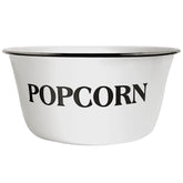 Clavoris front view popcorn bowl showing full white enamel and black rim, durable serving