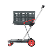 CLAX front view in red showing sturdy frame and organized crate benefit