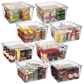 ClearSpace front view of eight clear XL storage bins showing neat organization benefit