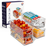 ClearSpace front view of four clear pantry bins showing neat organization and visibility