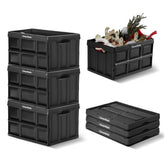 CleverMade front view of three obsidian collapsible bins, durable storage solution