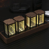 ClocTeck walnut front view showing retro display and accurate timekeeping benefit