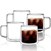 CNGLASS front view of four clear mugs showing clean design and gift-ready box