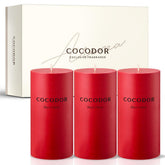 Cocod'or front packaging showing three black cherry pillar candles and gift-ready presentation