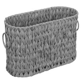 Coeusy front view of wicker basket showing neat toilet paper storage and organized look