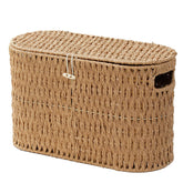 Coeusy front view of woven paper rope basket showing lid and shape, enhances bathroom organization