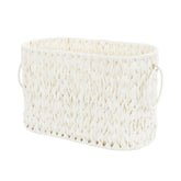 Coeusy basket front view showing slim profile and elegant wicker texture benefit: organized storage