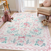 Collive front view of pink floral rug showing pattern and warmth