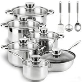 Colourcoco full 15-piece set front view showing pots, pans, lids and utensils — durable kit benefit