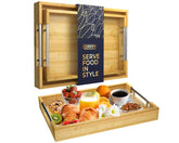 Comfify bamboo tray front view showing natural finish and silver handles for stylish serving