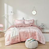 Comfort Spaces front view of blush comforter set showing sheen and appeal