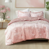 Comfort Spaces front view of king comforter showcasing blush velvet sheen and elegant finish