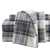 Comfort Spaces front packaging showing king 4-piece set and plaid design, cozy appearance