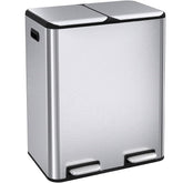 ComfyCorner front view of dual trash can showing sleek stainless steel benefits tidy sorting