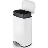 ComfyCorner front view stainless steel trash can shows compact design and easy cleaning benefits