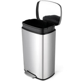 ComfyCorner front view stainless steel trash can showing sleek finish and compact size, ideal for kitchens