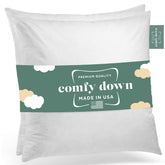 ComfyDown front view of two 22x22 inserts showing full plush shape and neat edges