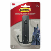 Command black double wall hook front view showing sleek design and neat hanging