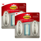 Command brushed nickel hooks front packaging showing contents and finish benefit