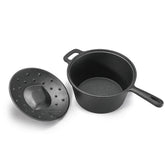 Commercial CHEF front view saucepan showing durable cast iron and fit lid for even cooking