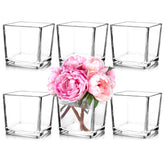 Comrzor clear cube vase front view showing modern lines and stable base