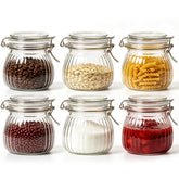 ComSaf front view of six ribbed jars showing vintage look and organized storage benefit