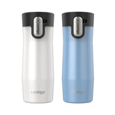 Contigo West Loop front view showing frosted pearl finish and capacity, easy carry benefit