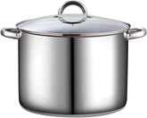 Cook N Home front view showing polished 16-quart pot and lid, durable cookware benefit