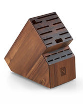Cook N Home front view of acacia wood knife block showing 20 slots and elegant grain, adds organized storage