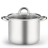 Cook N Home front view of 8 quart stock pot showing polished finish and lid, durable cooking