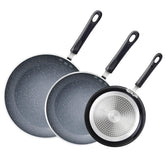 Cook N Home front view of three-piece skillet set showing compact storage benefit