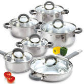 Cook N Home front view of full 12-piece set showing included pots and lids for complete cooking