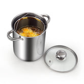 Cook N Home front view stainless steel fryer showing durable construction and even heating benefit